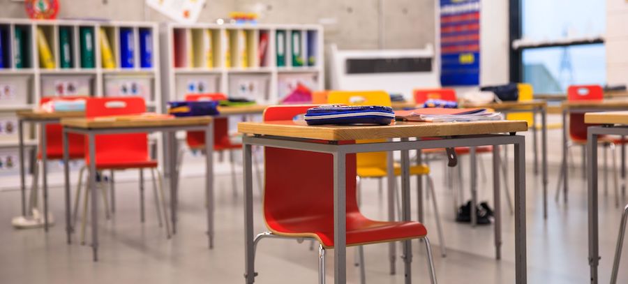 elementary classrooms with desks and chairs